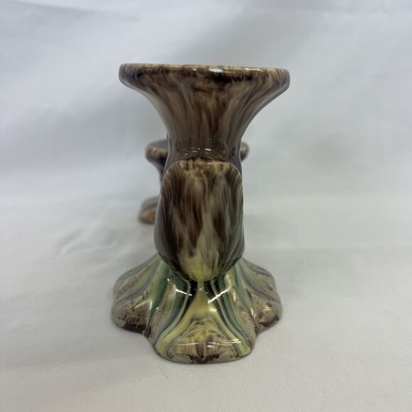 Vintage Germany Pottery Triple Candle Holder Jasba Keramik Orange Brown Glazed - Picture 5 of 9